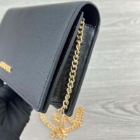 Gucci Women GG Chain Wallet Gucci Script Black Leather Taffeta Lining (4)