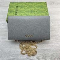 Gucci Women GG Chain Wallet Gucci Script Pale Green Leather Taffeta (6)