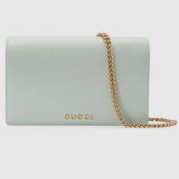 Gucci Women GG Chain Wallet Gucci Script Pale Green Leather Taffeta (6)