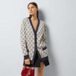 Gucci Women GG Cotton Jacquard Cardigan V-Neck Two Front Pockets - Image 10