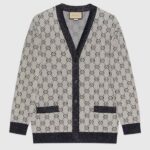 Gucci Women GG Cotton Jacquard Cardigan V-Neck Two Front Pockets