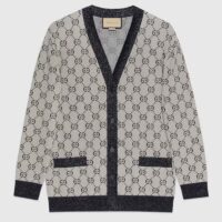 Gucci Women GG Cotton Jacquard Cardigan V-Neck Two Front Pockets (7)