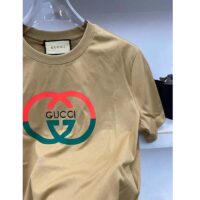 Gucci Women GG Cotton Jersey Printed T-Shirt Camel Crewneck Short Sleeves (13)