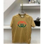 Gucci Women GG Cotton Jersey Printed T-Shirt Camel Crewneck Short Sleeves - Image 2
