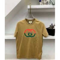 Gucci Women GG Cotton Jersey Printed T-Shirt Camel Crewneck Short Sleeves (13)
