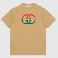 Gucci Women GG Cotton Jersey Printed T-Shirt Camel Crewneck Short Sleeves (13)