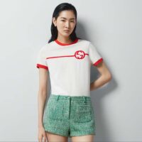 Gucci Women GG Cotton Jersey Printed T-Shirt Crewneck Short Sleeves White (11)