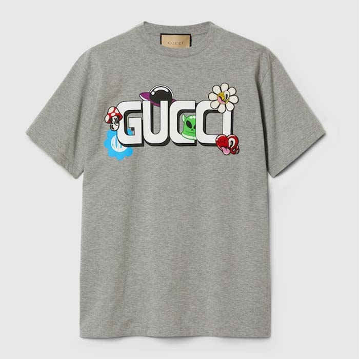 Gucci Women GG Cotton Jersey T-Shirt Gucci Print Crewneck Short Sleeves