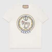 Gucci Women GG Cotton Jersey T-Shirt Interlocking G Crystal Crewneck