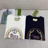 Gucci Women GG Cotton Jersey T-Shirt Interlocking G Crystal Crewneck (2)