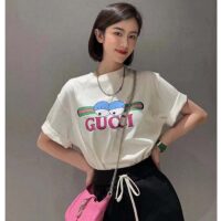 Gucci Women GG Cotton Jersey T-Shirt Print White Crewneck Short Sleeves (8)