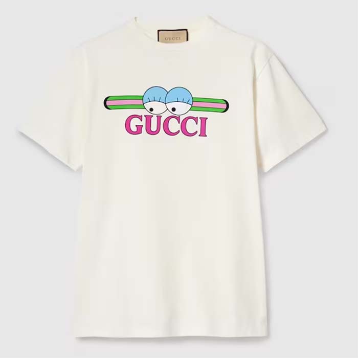 Gucci Women GG Cotton Jersey T-Shirt Print White Crewneck Short Sleeves