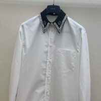 Gucci Women GG Cotton Shirt Detachable Collar White Poplin Long Sleeves (5)