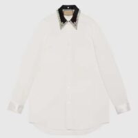 Gucci Women GG Cotton Shirt Detachable Collar White Poplin Long Sleeves (5)