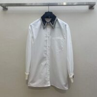 Gucci Women GG Cotton Shirt Detachable Collar White Poplin Long Sleeves (5)