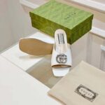 Gucci Women GG Double G Slide Sandal Ivory Patent Leather Crystals Flat – Image 7