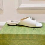 Gucci Women GG Double G Slide Sandal Ivory Patent Leather Crystals Flat – Image 2