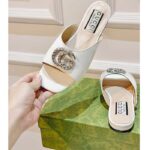 Gucci Women GG Double G Slide Sandal Ivory Patent Leather Crystals Flat – Image 9