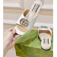 Gucci Women GG Double G Slide Sandal Ivory Patent Leather Crystals Flat (10)