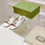 Gucci Women GG Double G Slide Sandal Ivory Patent Leather Crystals Flat – Image 6