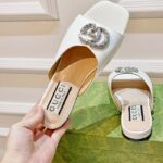Gucci Women GG Double G Slide Sandal Ivory Patent Leather Crystals Flat – Image 8