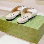 Gucci Women GG Double G Slide Sandal Ivory Patent Leather Crystals Flat – Image 4