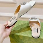 Gucci Women GG Double G Slide Sandal Ivory Patent Leather Crystals Flat – Image 10