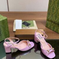Gucci Women GG Horsebit Mid-Heel Sandal Lilac Leather Sole Ankle Buckle (7)