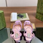 Gucci Women GG Horsebit Mid-Heel Sandal Lilac Leather Sole Ankle Buckle - Image 10