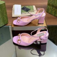 Gucci Women GG Horsebit Mid-Heel Sandal Lilac Leather Sole Ankle Buckle (7)