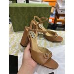 Gucci Women GG Horsebit Sandal Brown Leather High Heel Ankle Buckle – Image 3