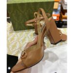 Gucci Women GG Horsebit Sandal Brown Leather High Heel Ankle Buckle – Image 5