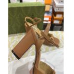 Gucci Women GG Horsebit Sandal Brown Leather High Heel Ankle Buckle – Image 9