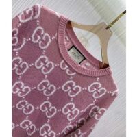 Gucci Women GG Knit Wool Top Pink Crewneck Short Sleeves (4)