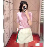 Gucci Women GG Knit Wool Top Pink Crewneck Short Sleeves (4)