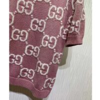 Gucci Women GG Knit Wool Top Pink Crewneck Short Sleeves (4)