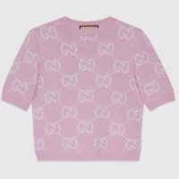 Gucci Women GG Knit Wool Top Pink Crewneck Short Sleeves (4)