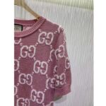 Gucci Women GG Knit Wool Top Pink Crewneck Short Sleeves – Bild 6
