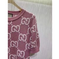 Gucci Women GG Knit Wool Top Pink Crewneck Short Sleeves (4)