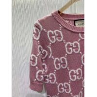 Gucci Women GG Knit Wool Top Pink Crewneck Short Sleeves (4)