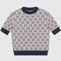 Gucci Women GG Lamé Jacquard Top Cotton Navy Crewneck Short Sleeves (11)