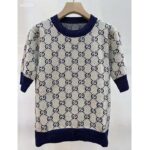 Gucci Women GG Lamé Jacquard Top Cotton Navy Crewneck Short Sleeves – Bild 2