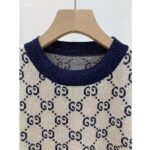 Gucci Women GG Lamé Jacquard Top Cotton Navy Crewneck Short Sleeves – Bild 4