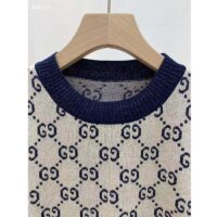 Gucci Women GG Lamé Jacquard Top Cotton Navy Crewneck Short Sleeves (11)