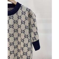 Gucci Women GG Lamé Jacquard Top Cotton Navy Crewneck Short Sleeves (11)