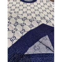 Gucci Women GG Lamé Jacquard Top Cotton Navy Crewneck Short Sleeves (11)