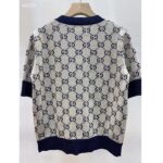 Gucci Women GG Lamé Jacquard Top Cotton Navy Crewneck Short Sleeves – Bild 3