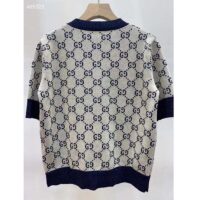 Gucci Women GG Lamé Jacquard Top Cotton Navy Crewneck Short Sleeves (11)