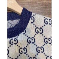 Gucci Women GG Lamé Jacquard Top Cotton Navy Crewneck Short Sleeves (11)