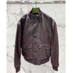 Gucci Women GG Leather Bomber Jacket Brown Lambskin Front Patch Pockets – Bild 3